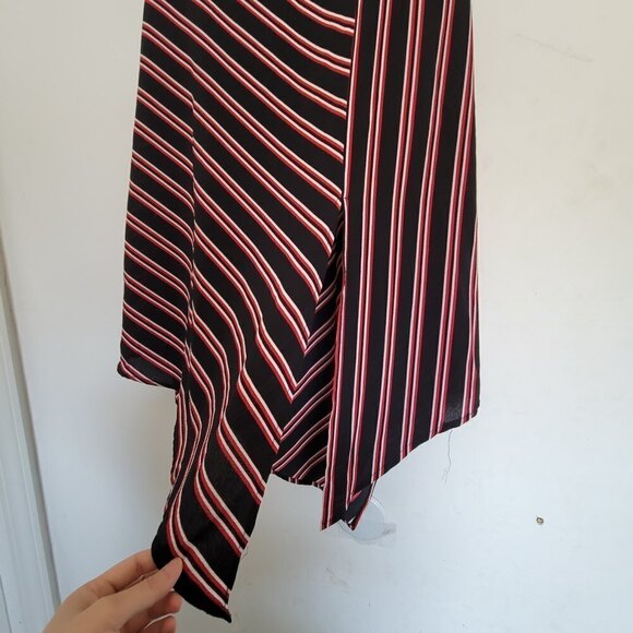 H&M Red White Striped Asymmetric Elastic Waist Band Midi Skirt Size Medium - Picture 4 of 11